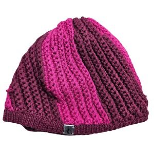 Smartwool Merino Wool Blend Striped Beanie Pink Purple SC352 Lined Knit Hat